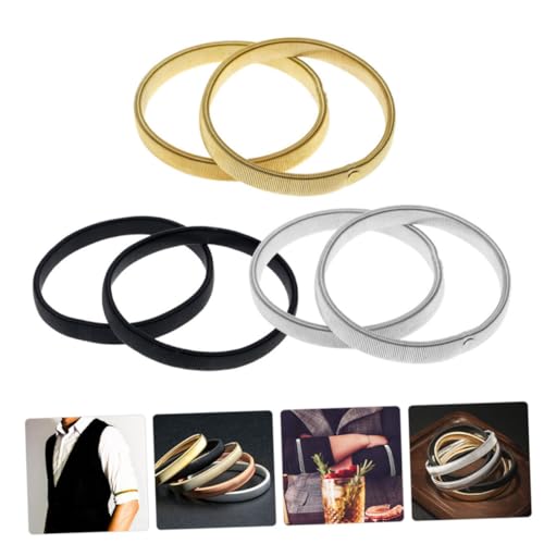 CONGARTENO 3 Paare Elastische Ärmelhalter Herren Metall Armreif Verstellbar Rutschfest Hemd Ärmelhalter Modisch in Schwarz Silber Gold von CONGARTENO