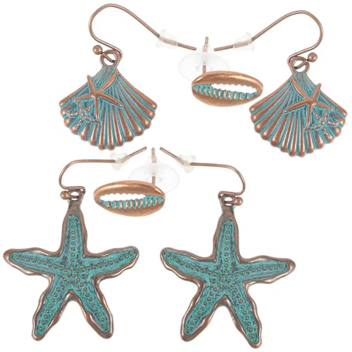 CONGARTENO 3 Paare Ethno Style Ohrringe Meeresthema Sea Star Ohrschmuck Damen Modisch Kreative Metall Ohrstecker von CONGARTENO