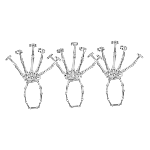 CONGARTENO 3 Stück Punk Schädel Hand Armband Teilig Silbernes Metall Gothic Skull Fingerschmuck Modisches Statement Halloween Schmuck für Damen und Herren Cosplay Zubehör von CONGARTENO