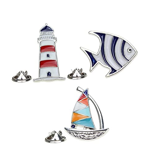 CONGARTENO 3 Stück Stil Broschen Tropical Fish Segelboot Leuchtturm Anstecknadeln Legierung Dekorative Schmuckpins für Damen Vielseitig für Kleidung Taschen Hüte bei Hochzeit und Party von CONGARTENO