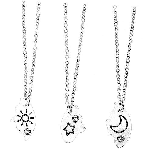 CONGARTENO 3 Stück Teiliges Damen Stern Mond Anhänger Kette Freundschaftsschmuck Silberfarben Eleganter Halsreif für Freunde Familie Stilvolle Kombination von CONGARTENO