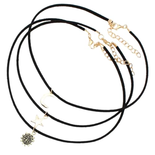CONGARTENO 3 Stück Teiliges Kurz Choker Halsketten aus Velours mit Sonne Mond Stern Anhänger für Mädchen Damen Modisch Vielseitig für Party Alltag von CONGARTENO