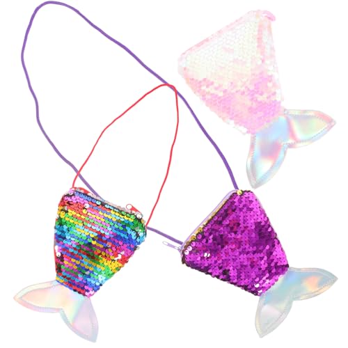 CONGARTENO 3 Stück Teiliges Pailletten Meerjungfrauen Münzgeldbörsen mit Umhängetasche für Mädchen Glitzerndes Cartoon Design Strapazierfähiges Material für Alltag und von CONGARTENO