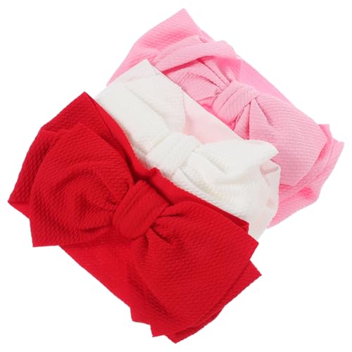 CONGARTENO 3 Stück Teiliges Stirnband mit Großen Schleifen Elastisches Kopfbedeckung Haarband für Kleinkinder in Weiß Rosa und Rot Angenehmes Hautfreundliches Material von CONGARTENO