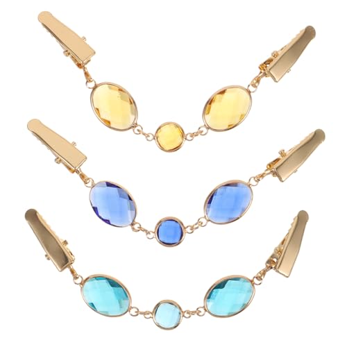 CONGARTENO 3 Stück Teiliges Strickjacken Clips für Damen Stilvolle Glas Verschlüsse in Gelb und Marineblau Vintage Stil Vielseitige Pullover Clips für Kragen und Cardigans von CONGARTENO