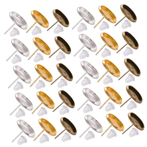 CONGARTENO 30 Sätze Teiliges Ohrstecker Basis Kupfer Zeitjuwel Einfassung mit Ohrstecker Verschlüssen Langlebige DIY Ohrring Basis für Schmuckherstellung und Kreatives Basteln von CONGARTENO