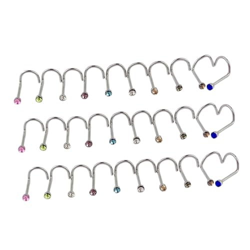 CONGARTENO 30 Stück Titanstahl Nasenring Teiliges mit Strass Inlay Chirurgisch Hypoallergen Gemischte Farben Körperpiercing Schmuck für Damen und Herren Langlebig und Elegant für Alltag und von CONGARTENO