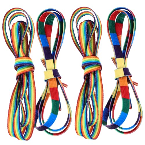 CONGARTENO 4 Paare Bunte Regenbogen schnürsenkel Flach Langlebig für Sportschuhe Sneaker Stiefel Modisch und Strapazierfähig für Turnschuhe Jungen Mädchen von CONGARTENO