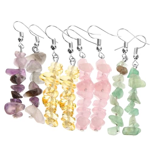 CONGARTENO 4 Paare Damen Ohrhänger Natürliche Kristallsteine Bead Ohrringe Leichtes Design Farbige Tropfen Schmuck Für Alltag Party von CONGARTENO