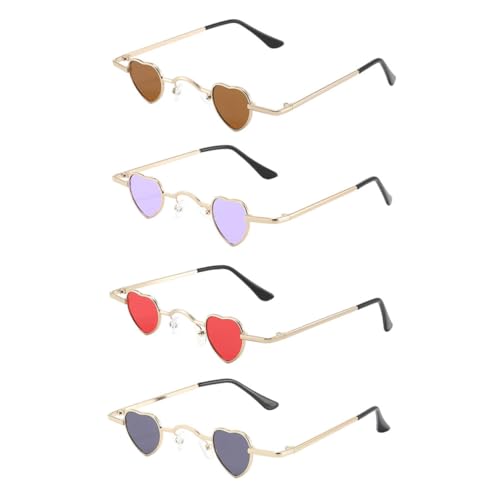 CONGARTENO 4 Stück Herzförmige Damen Sonnenbrille Metallrahmen Uv Schutz Trendige Party Brille Reise Freizeit Modisches Accessoire von CONGARTENO