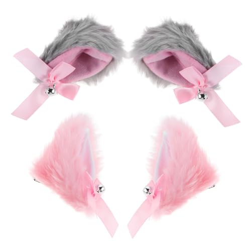 CONGARTENO 4 Stück Katzenohren Haarspangen mit Glocke Furry Tierohren Haarschmuck für Damen Cosplay Halloween Party Alltag Styling von CONGARTENO