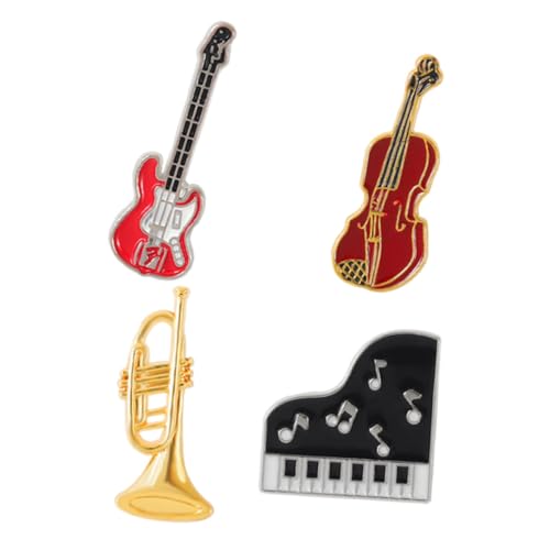 CONGARTENO 4 Stück Musikalische Broschen Teilig Kreative Gitarre und Violine Anstecknadeln für Kleidung Taschen und Hüte Vintage Emaille Abzeichen für Musiker und Mode von CONGARTENO
