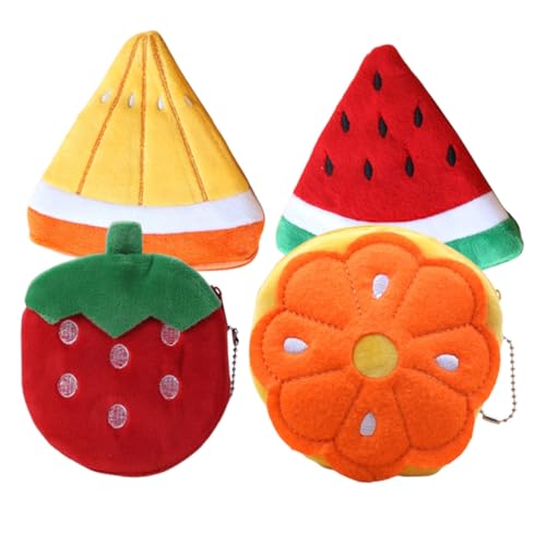 CONGARTENO 4 Stück Niedliche Kleine Münzbörse Cartoon Obstform mit Reißverschluss Kompakte Geldbörse für Jungen Mädchen Praktisch Tragbar Münzfach Kleingeldbörse von CONGARTENO