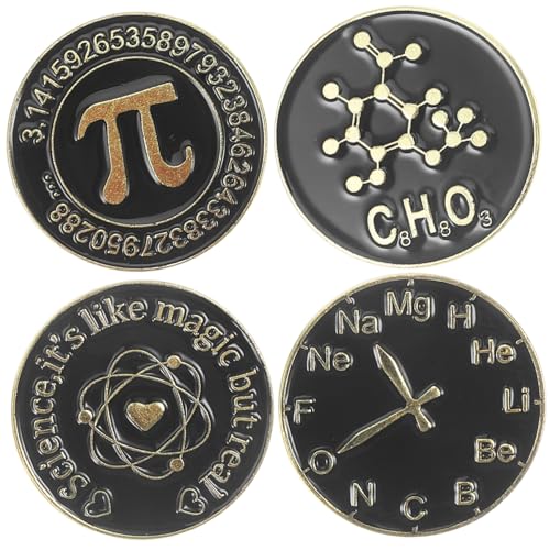 CONGARTENO 4 Stücke Wissenschafts Brosche für Kleidung Metall Emaille Anstecknadel Langlebig Vielseitig Süß für Rucksäcke Anzüge Hüte Dekorative Broschen für Damen und Herren von CONGARTENO