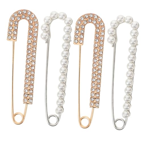 CONGARTENO 4 Stück Teiliges Broschen Anstecknadeln für Damen Modische Sicherheitsnadeln aus Legierung mit Perlen Strass Große Schmucknadeln für Pullover Schals Kleider Elegante Accessoires von CONGARTENO