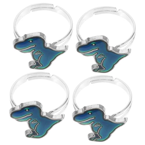 CONGARTENO 4 Stück Teiliges Dinosaurier Stimmungsring für Verstellbare Farbwechselringe aus Hypoallergenem Material Bunte Emotionserkennung für Jungen und Mädchen von CONGARTENO