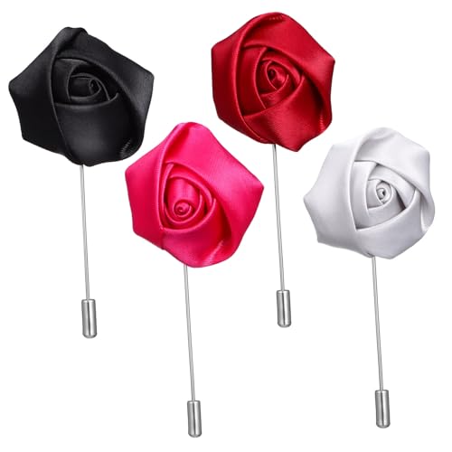 CONGARTENO 4 Stück Teiliges Herren Anstecknadeln aus Legierung Blumenbrosche für Anzug Modische Reversnadel in Schwarz Dunkelrot Silber und Stilvolle Kragennadeln für Männer von CONGARTENO