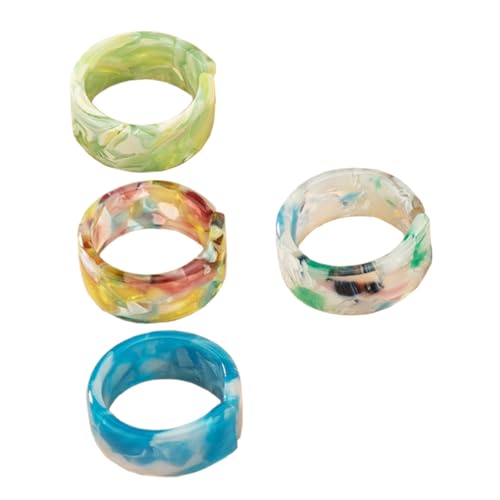 CONGARTENO 4 Stück Teiliges Modische Acrylharz ringe in Blau Regenbogen und Weiß Leichte Bequeme Unisex finger Ringe Einzigartiges Schlichtes Design Vielseitig Kombinierbar für Damen und von CONGARTENO