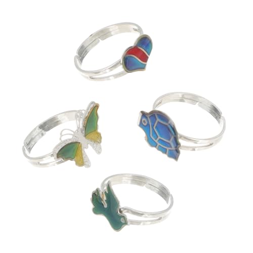 CONGARTENO 4 Stück Teiliges Stimmungsringe Farbwechsel Ring mit Cartoon Tieren Offener Verstellbarer Fingerschmuck für Mädchen und Jungen Modisch und Kreativ Zufällige Farbe Zufällige Farbe von CONGARTENO