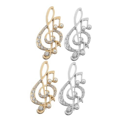 CONGARTENO 4 Stück Teiliges Strass Musiknoten Broschen Langlebiger Legierungs Anstecker Stilvolle Schmuck Pins für Damen und Mädchen für Hochzeit Konzert Party und Alltagsmode von CONGARTENO