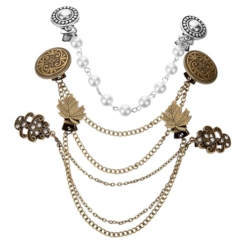 CONGARTENO 4 Stück Vintage Cardigan Clip Elegante Pullover Verschlussklammern aus Antikem Bronze-look mit Strass und Perlen Dekorative Kragenclips für Damenpullover Kleider Schals und Hemden von CONGARTENO