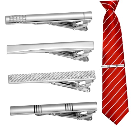 CONGARTENO 4 Teiliges Set Krawattenklammern Herren aus Silberfarbene Robuste Tie Bars mit Starkem Federmechanismus für Sicheren Halt Elegantes Minimalistisches Design für Business und von CONGARTENO