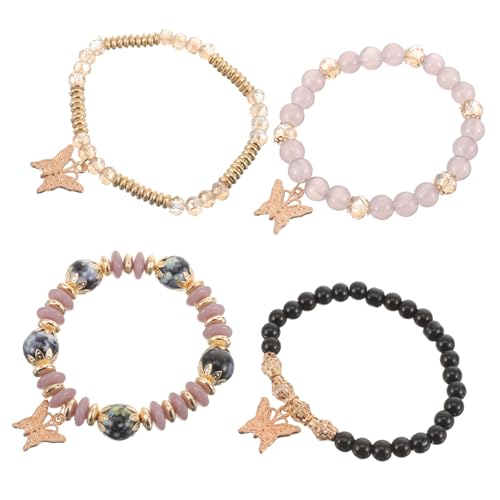 CONGARTENO Schmetterlingsarmband Damen 4 Stücke Perlenarmband Modisches Handgelenkschmuck Satz für Frauen Geschenkidee für Weihnachten Hochzeit und Alltag von CONGARTENO