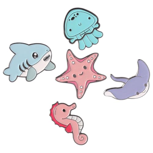 CONGARTENO 5 Stck. Teiliges Meerestiere Broschen Cartoon Anstecknadeln Metall Pins Niedliche Kleidung Dekoration Strickjacke Schmuck von CONGARTENO