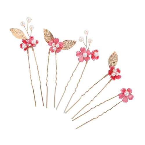 CONGARTENO 5stücke Handgemachte Blumen-haarnadeln Für Braut Hochzeit Floral Haarschmuck Perlen Kopfschmuck Dutt-accessoires Clip-haarspangen Mädchen-brautjungfer-schmuck von CONGARTENO