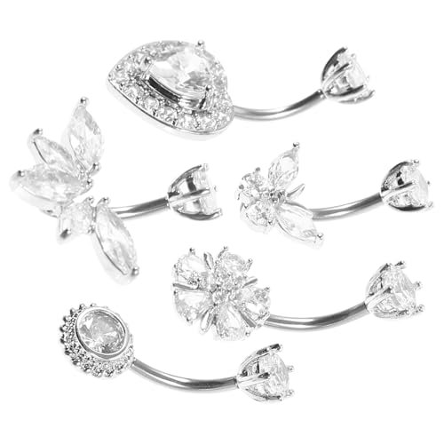 CONGARTENO 5 Stück Teiliges Bauchnabelpiercing mit Zirkonia Herz Blume Schmetterling und Runder Ring Leicht und für Frauen Glänzender Bauchnabelschmuck mit Funkelnden Akzenten von CONGARTENO