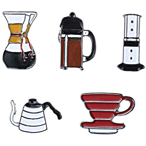CONGARTENO 5 Stück Teiliges Kaffee Kannen Broschen aus Langlebiger Anstecknadeln für Kleidung und Rucksäcke Niedliche Cartoon Designs Leicht und Tragbar für Freunde und Familie von CONGARTENO
