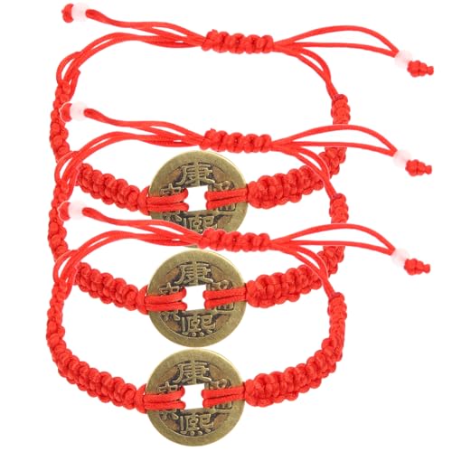 CONGARTENO 5 Stück Teiliges Rotes Baumwoll Wickelarmband mit Chinesischem Münzanhänger Handgefertigt Langlebig Modisches Unisex Armband für zu Geburtstag Weihnachten Valentinstag von CONGARTENO