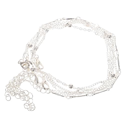 CONGARTENO 5 Stück Teiliges Silbernes Fußkettchen set Damen Rundperlig Mehrlagig Modisch Vielseitig Kombinierbar Eleganter Knöchelschmuck für Strand Party Hochzeit und Alltag von CONGARTENO