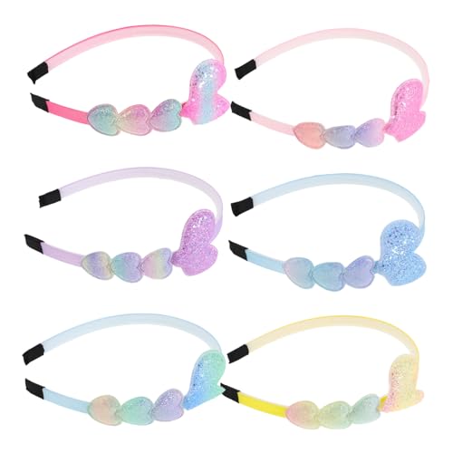 CONGARTENO 6 Stück Haarreifen mit Herzmotiv Bunte Farbverlauf Stirnbänder Komfortable Weiche Haarschmuck für Mädchen für Party und Alltag Glitzernde Haarbänder von CONGARTENO