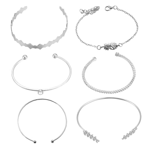 CONGARTENO 6 Stück Teiliges Armband set Damen Kreatives Design Verstellbar Offener Armreif mit Ananas und Ähren Motiv Modischer Schmuck für Alltag Party Hochzeit von CONGARTENO