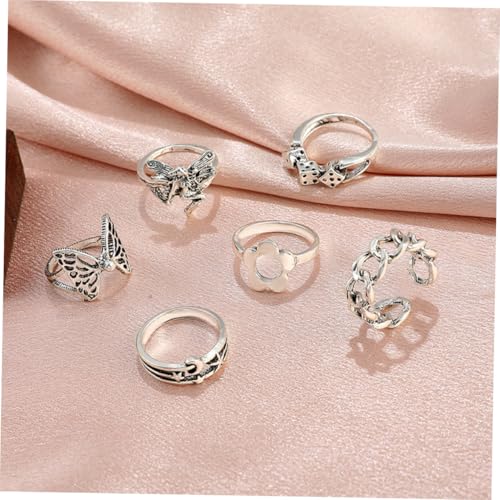 CONGARTENO 6 Stück Teiliges Damen Vintage Design aus Langlebiger Legierung Zarte Blumen Schmetterlingsmotive Angenehm zu Tragen Modischer Schmuck für Frauen und Mädchen Geschenk zu von CONGARTENO