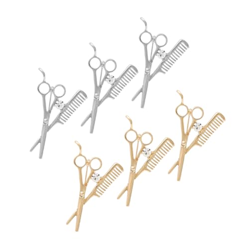 CONGARTENO 6 Stück Teiliges Glänzende Broschen Scheren und Kammform für Friseure Party Accessoire Goldene und Silberne Farben Stilvolle Anstecker für Kleidung und Anzüge von CONGARTENO