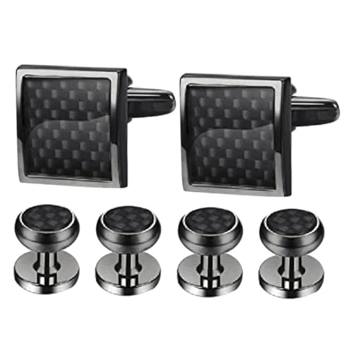 CONGARTENO 6 Stück Teiliges Manschettenknöpfe und Hemdknopf Set für Herren Französische Manschettenknöpfe aus Kupfer Smokingtaugliche Anzug Accessoires Schwarz für Hochzeit Frack und Formelle von CONGARTENO