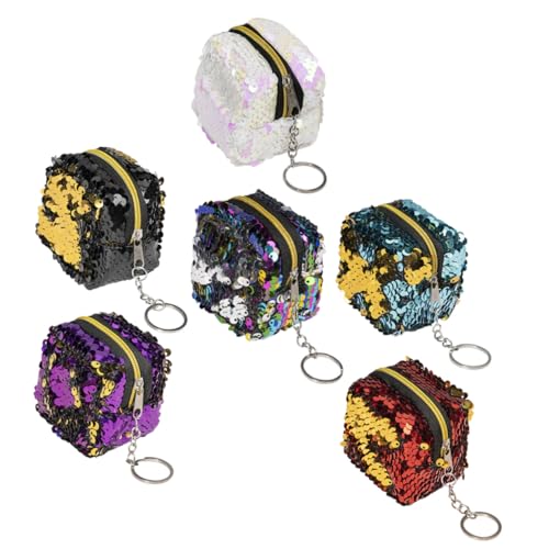 CONGARTENO 6 Stück Teiliges Mini Geldbörse Damen mit Reißverschluss Quadratisch Glänzende Pailletten Münzbeutel Kompakte Kleingeldtasche für Schlüssel und Münzen Farbenfrohe Praktische von CONGARTENO