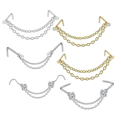 CONGARTENO 6 Stück Teiliges Nasenring aus Doppelte Nasenketten Hautfreundlich Langlebig Modischer Nasenpiercing Schmuck für Damen und Herren Geeignet für Alltag und Besondere Anlässe von CONGARTENO