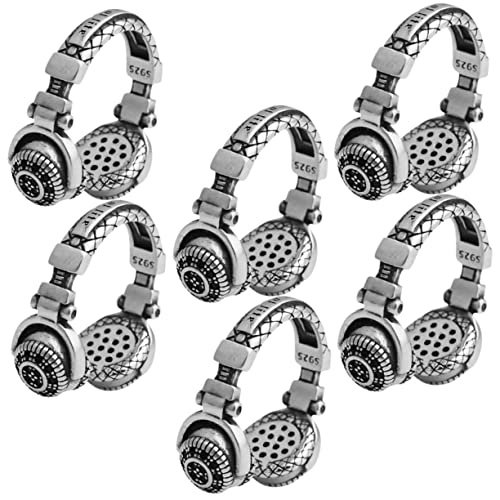CONGARTENO 6 Stück Teiliges Punk Kopfhörer Design Ring Verstellbar Modisch Unisex Schmuck Accessoire für Frauen und Herren Party Festival Alltag von CONGARTENO