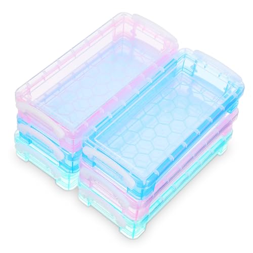 CONGARTENO 6 Stück Teiliges Transparente Stiftebox aus Kunststoff Stapelbare Federmäppchen mit Großem Fassungsvermögen Wasserfeste Aufbewahrung für Bleistifte Marker Pinsel Farbige Kleine von CONGARTENO