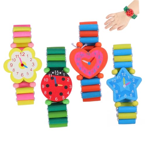 CONGARTENO 8stücke Junge Mädchen Holz Armbanduhr Spielzeug Kreative Cartoon Designs Dehnbares Armband Umweltfreundliches Holz Spaß Beim Lernen Der Uhrzeit Für Jungen Und Mädchen von CONGARTENO