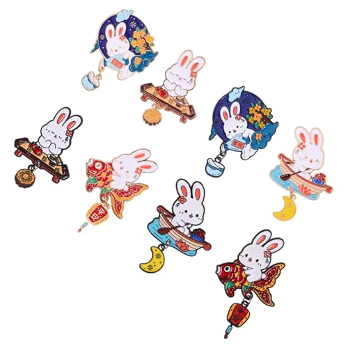 CONGARTENO 8 Stück Teiliges Cartoon Kaninchen Broschen aus Zinklegierung Emaillierte Anstecker in Hasenform Langlebig und Vielseitig als Kleidungsschmuck Taschen Jacken-dekoration für Alltag von CONGARTENO