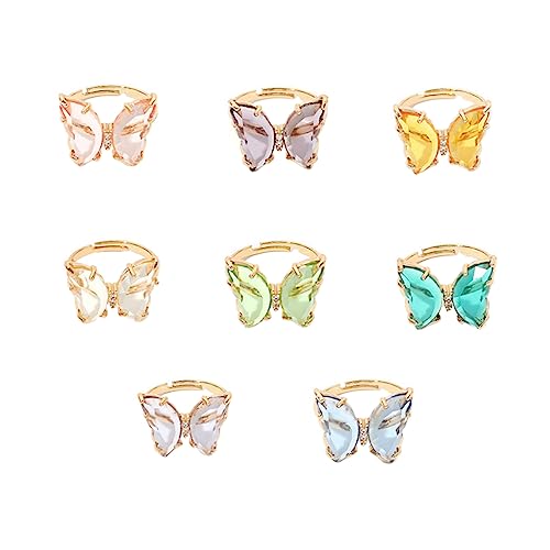 CONGARTENO 8 Stücke Verstellbare Schmetterlingsringe Für Frauen Lässiger Ring Schmuck Legierung Und Kunststoff Bunte Fingerringe Für Mädchen Dekorative Ringe Als von CONGARTENO