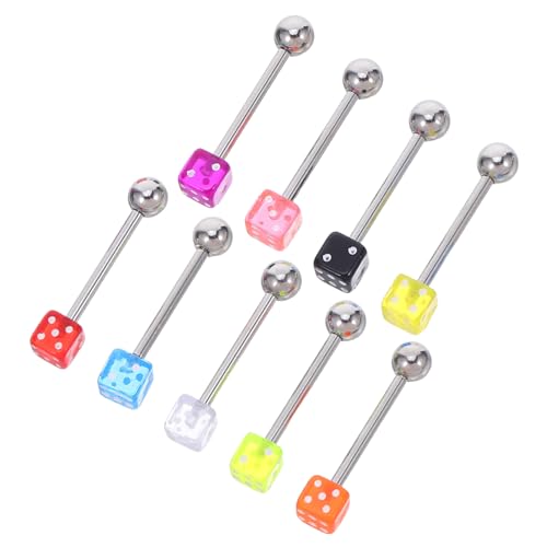 CONGARTENO 9 Stück Teiliges Zungenpiercing Set aus Langlebigem Acryl mit Bunten Würfeln Komfortabel und Praktisch Geeignet für Damen und Herren als Modisches Körperschmuck Accessoire von CONGARTENO