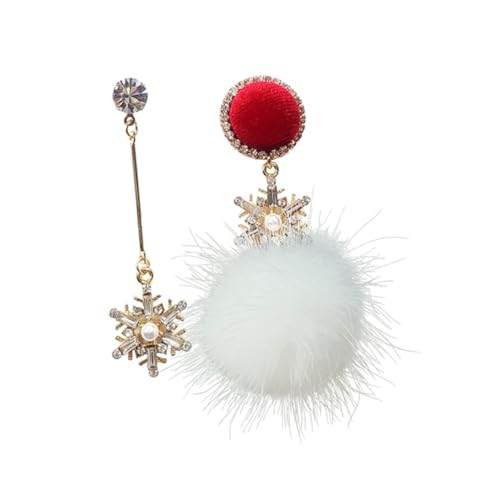 CONGARTENO Asymmetrische Schneeflocken Ohrhänger mit Pelzball Silber Ohrstecker Damen Ohrschmuck für Mädchen und Frauen Hypoallergen Ganzjährig Tragbar von CONGARTENO