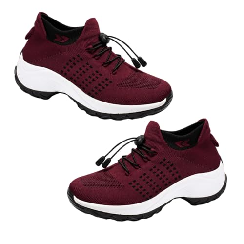 CONGARTENO Atmungsaktive Damen Sportschuhe Frühling Sommer Leichte Elastische Gestrickte Freizeitschuhe für Alltag Reisen und Training Bequeme Modische Laufschuhe in Zimtrot von CONGARTENO