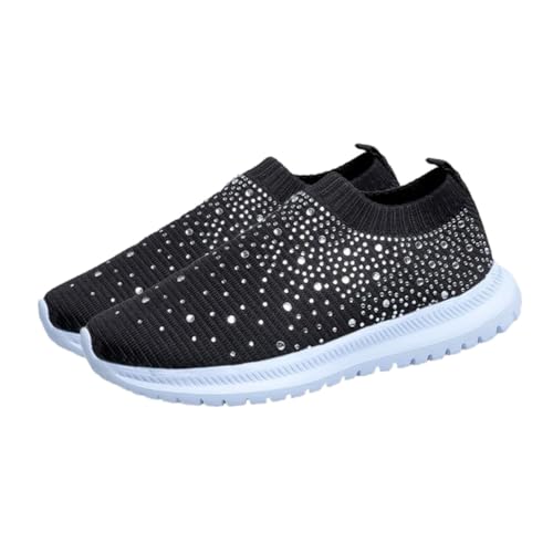 CONGARTENO Atmungsaktive Damen Sportschuhe mit Strass Leichte Flexible Netzstoff Sneaker Stabile Ferse Gepolstert Freizeitschuhe für Alltag und Sport von CONGARTENO