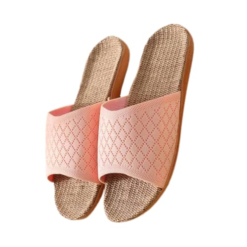 CONGARTENO Atmungsaktive Leinen Hausschuhe Damen Frühling Sommer Leichte Langlebige Rutschfeste Indoor Schuhe mit Schweißabsorption Komfortable Freizeitpantoffeln für Zuhause von CONGARTENO